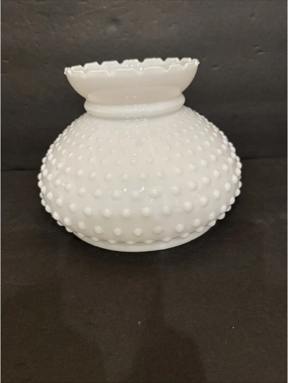 White Milk Glass Hobnail Student Lamp Shade Ruffled Edge 6 7/8” Fitter Hurricane